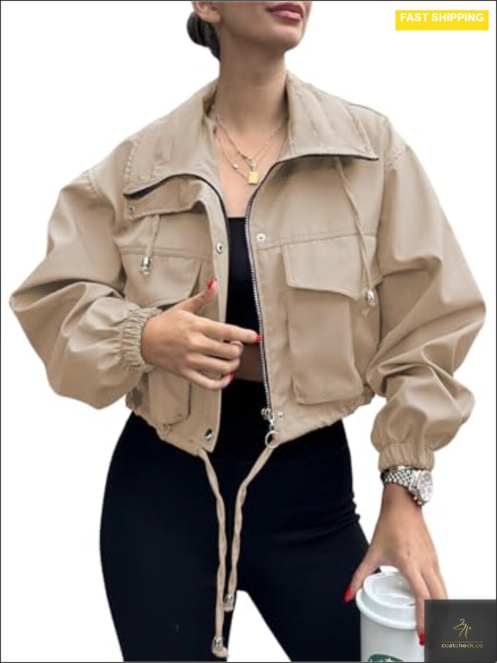 Women's Cropped Utility Anorak Jacket Lightweight Zip Up Oversized